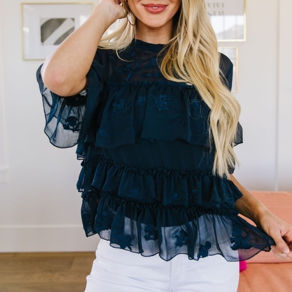 Strategic Ruffles Sheer Tiered Blouse - Picture 2 of 8